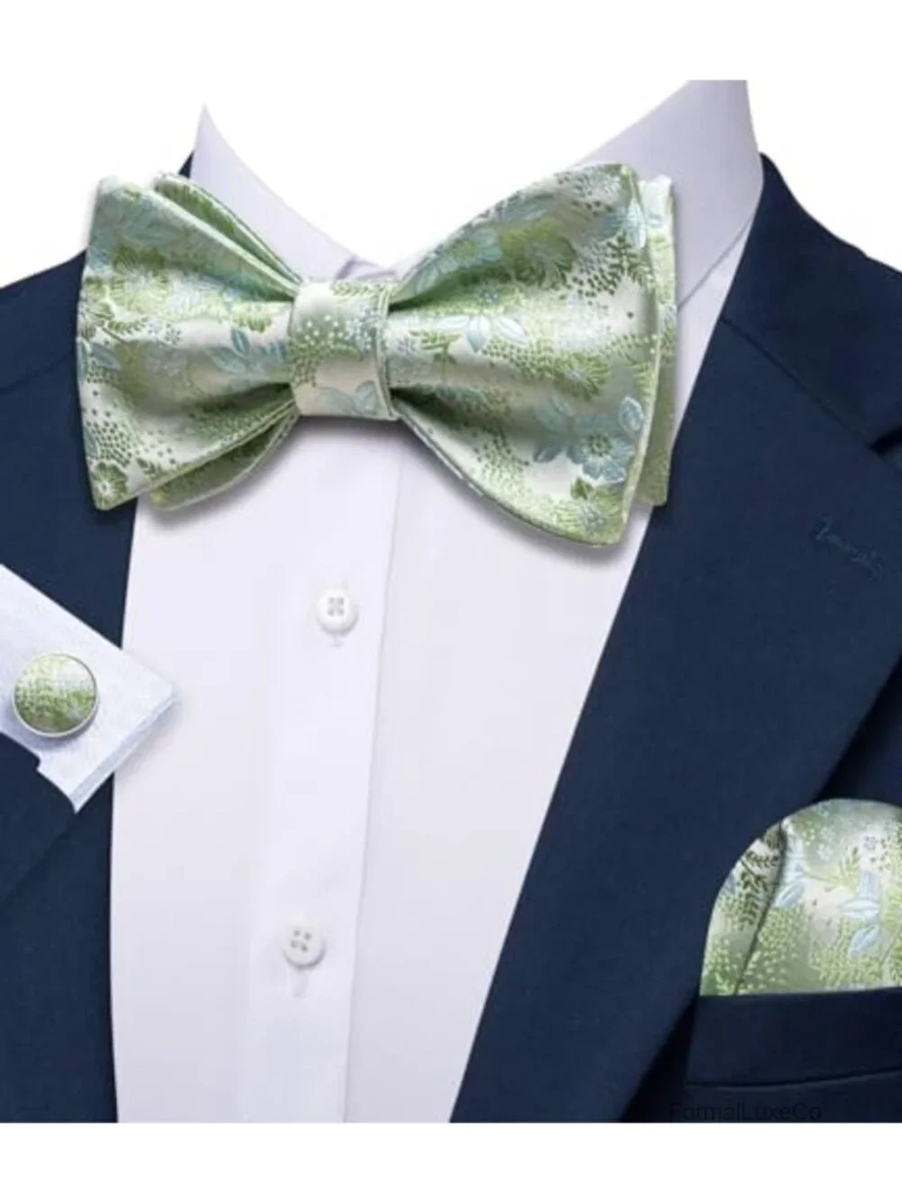 Silk Blend Self Tie Bowtie with Pocket Square and Cufflinks Set for Weddings